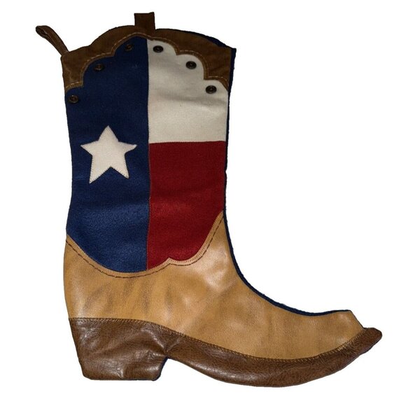 Other - Western Texas Flag Patriotic Faux Leather Cowboy Cowgirl Boot Christmas Stocking